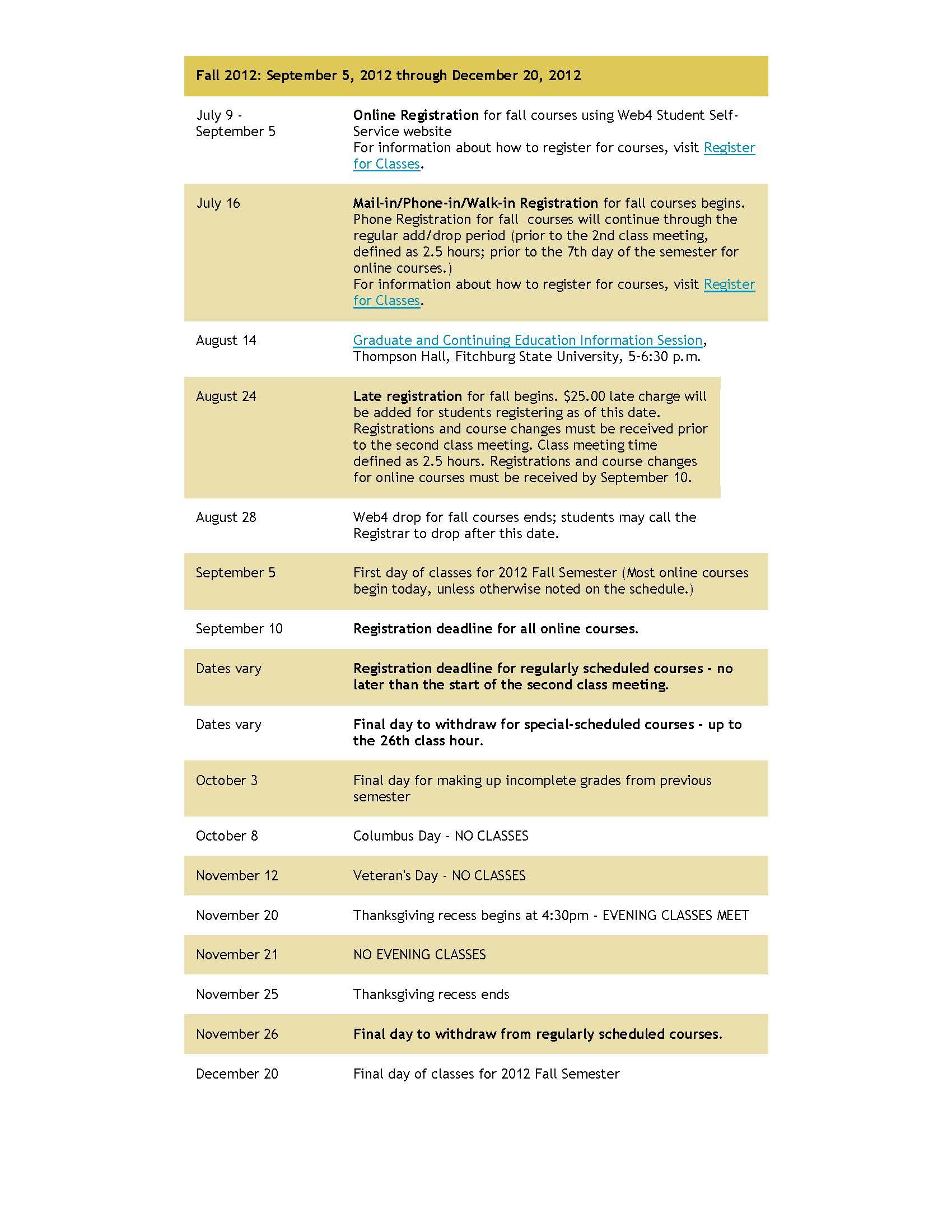 Academic Calendars - Fitchburg State University - Acalog ACMS™